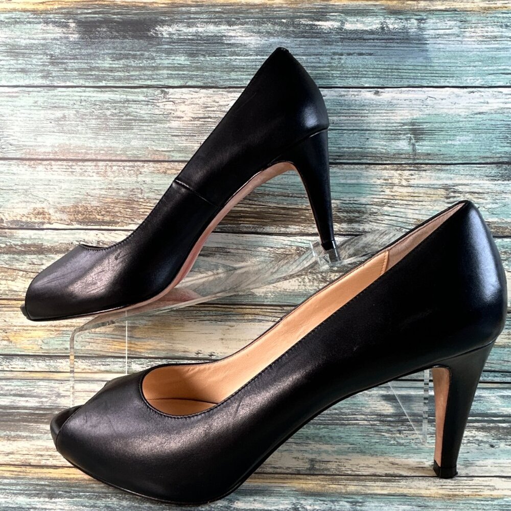 Cole Haan Pumps Womens Size 10B Black Leather Open Toe Dress Work Shoes Heels - Picture 4 of 14